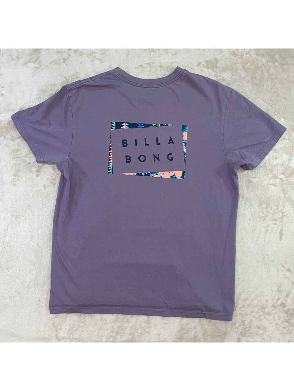 Billabong T-Shirt Purple Spell-Out Logo Cotton Surf Summer Stretch Camp Mens S